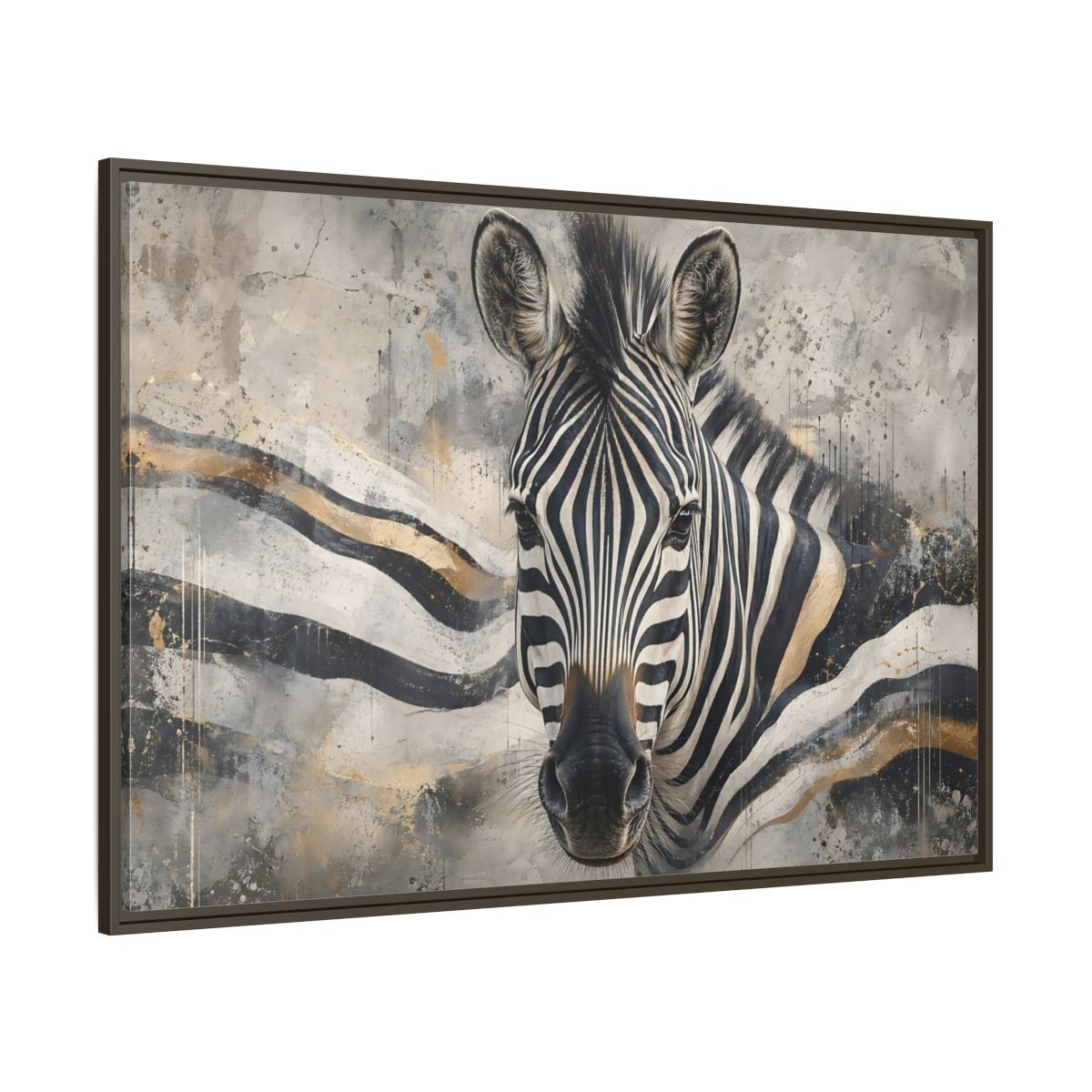 Side Mockup 8. Animals Zebra Black White Gold shown as stretched canvas wall art