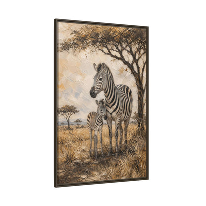 Side Mockup 8. Animals Zebra Family Brown And Beige Zebras shown as stretched canvas wall art