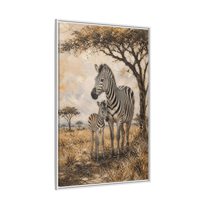 Side Mockup 7. Animals Zebra Family Brown And Beige Zebras shown as stretched canvas wall art