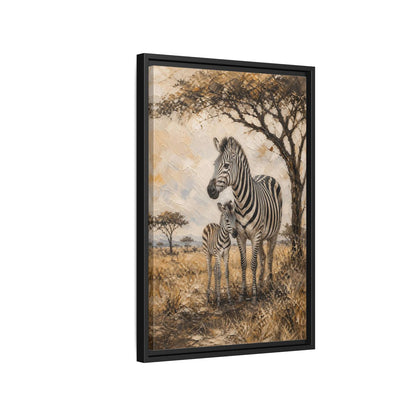 Side Mockup 3. Animals Zebra Family Brown And Beige Zebras shown as stretched canvas wall art