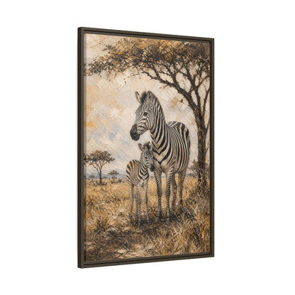 Main Mockup. Animals Zebra Family Brown And Beige Zebras shown as stretched canvas wall art