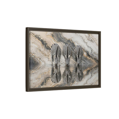 Side Mockup 2. Animals Zebras Black White Gold shown as stretched canvas wall art