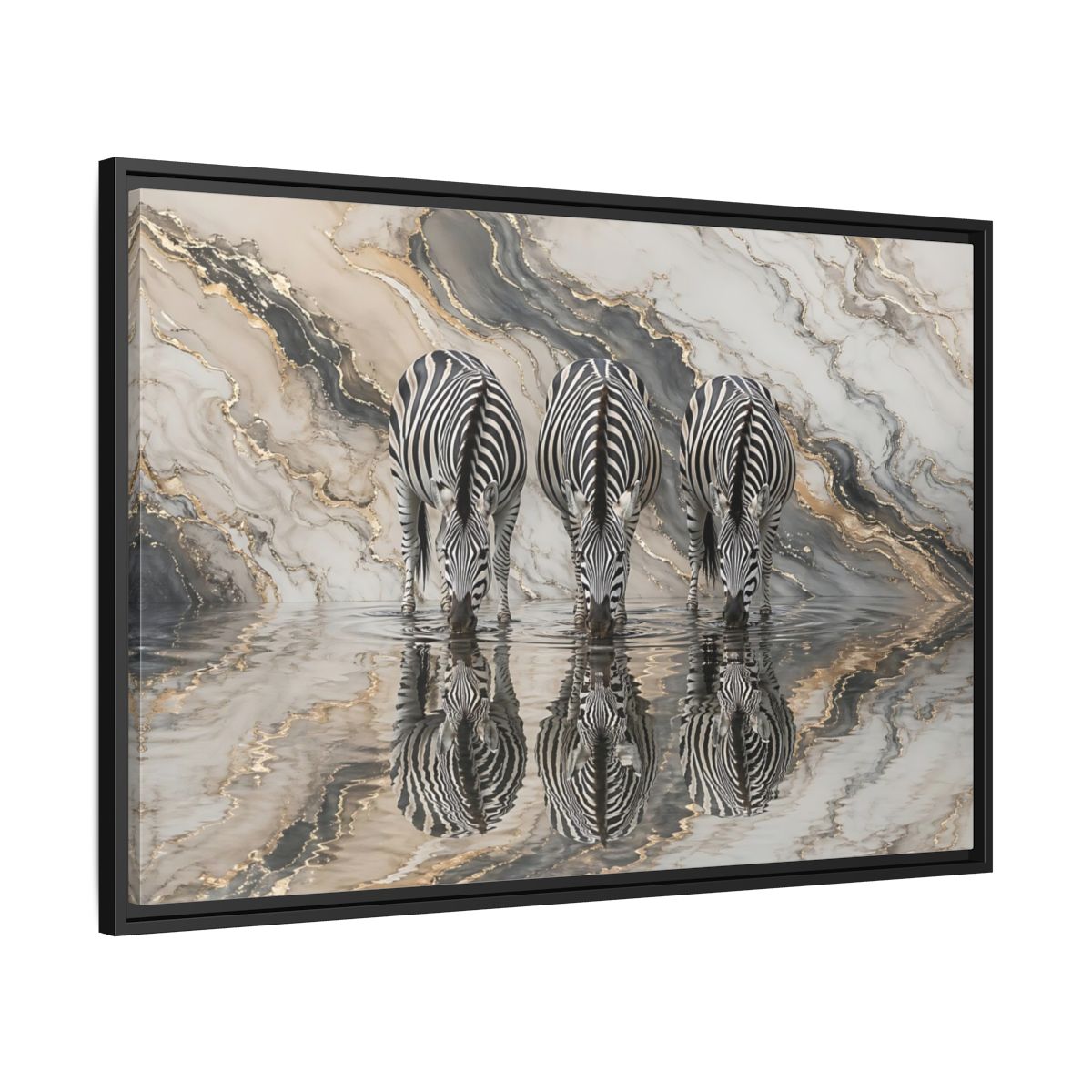 Side Mockup 13. Animals Zebras Black White Gold shown as stretched canvas wall art