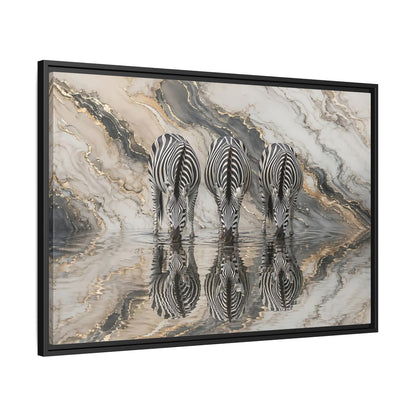 Side Mockup 13. Animals Zebras Black White Gold shown as stretched canvas wall art