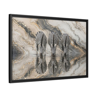 Side Mockup 14. Animals Zebras Black White Gold shown as stretched canvas wall art