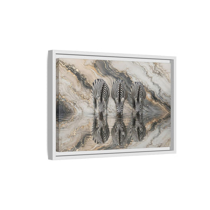 Side Mockup 4. Animals Zebras Black White Gold shown as stretched canvas wall art
