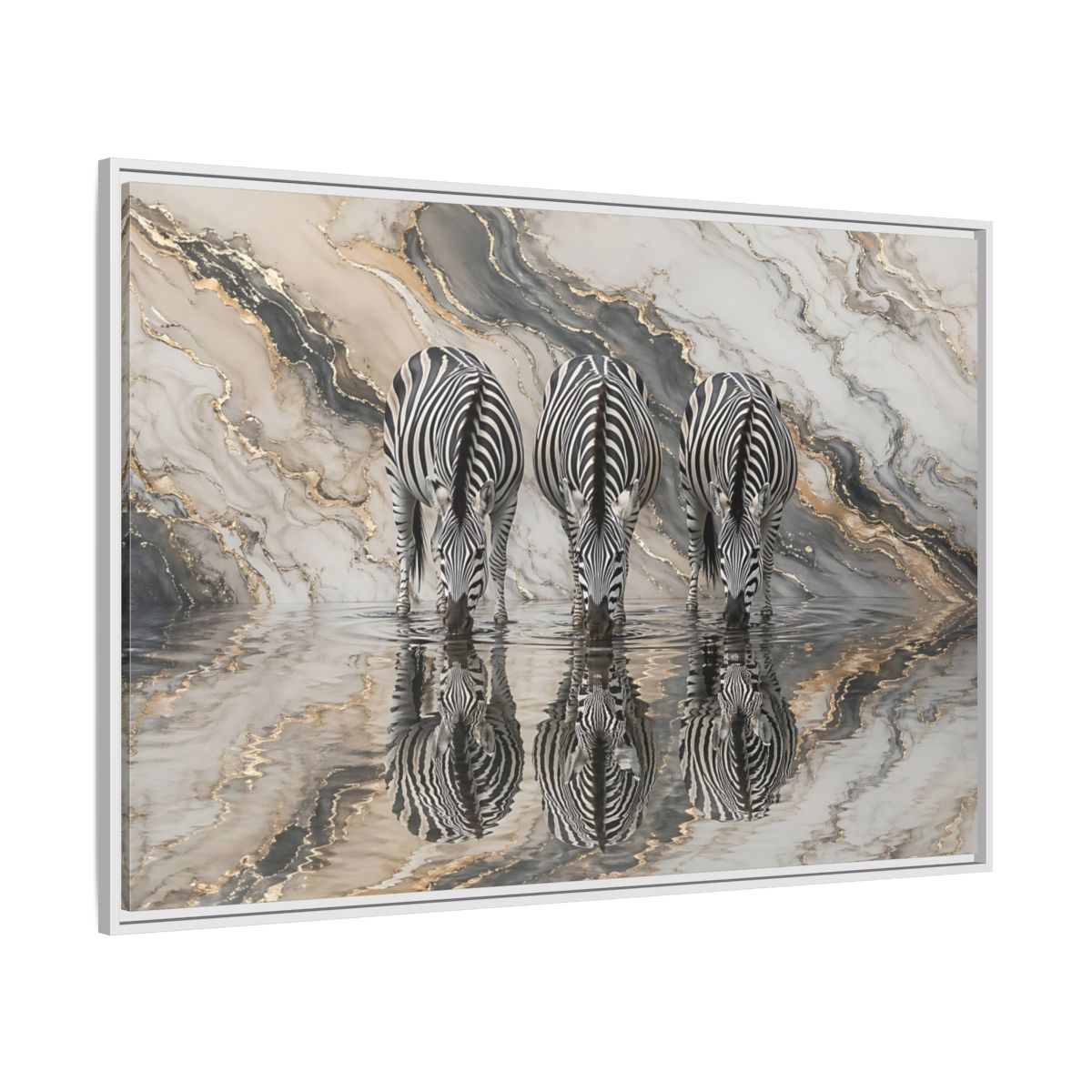 Side Mockup 7. Animals Zebras Black White Gold shown as stretched canvas wall art
