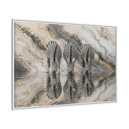 Side Mockup 7. Animals Zebras Black White Gold shown as stretched canvas wall art