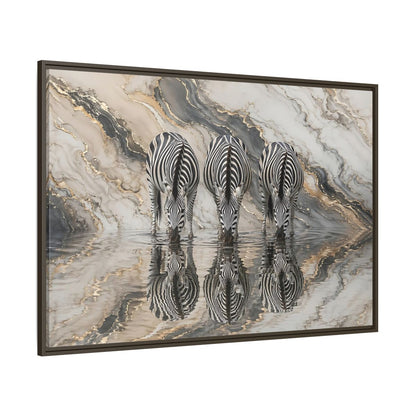 Side Mockup 8. Animals Zebras Black White Gold shown as stretched canvas wall art