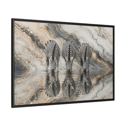 Side Mockup 12. Animals Zebras Black White Gold shown as stretched canvas wall art