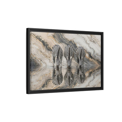 Side Mockup 3. Animals Zebras Black White Gold shown as stretched canvas wall art
