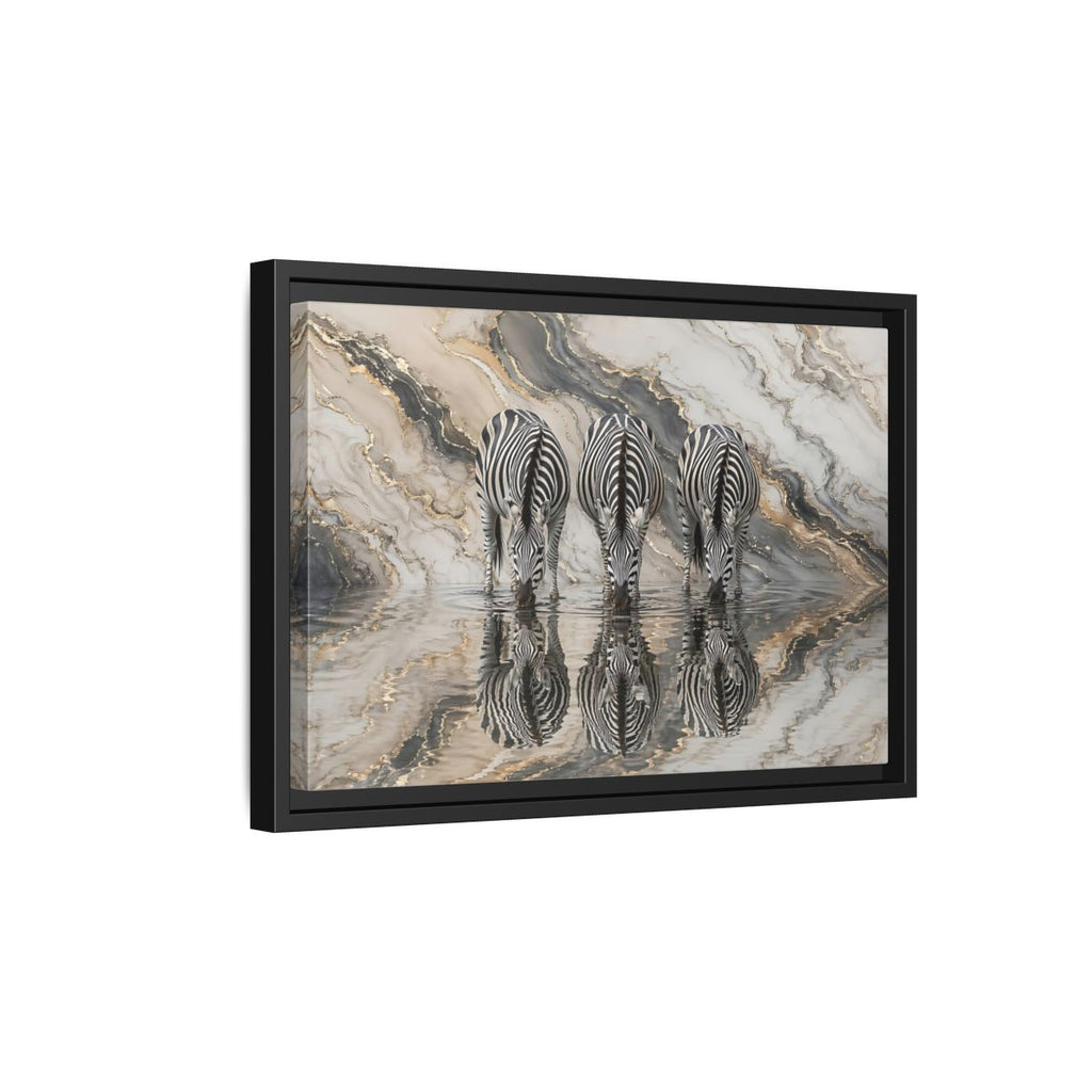 Side Mockup 6. Animals Zebras Black White Gold shown as stretched canvas wall art