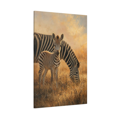 Side Mockup 1. Animals Zebras Golden Zebras shown as stretched canvas wall art