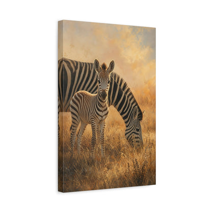 Side Mockup 4. Animals Zebras Golden Zebras shown as stretched canvas wall art