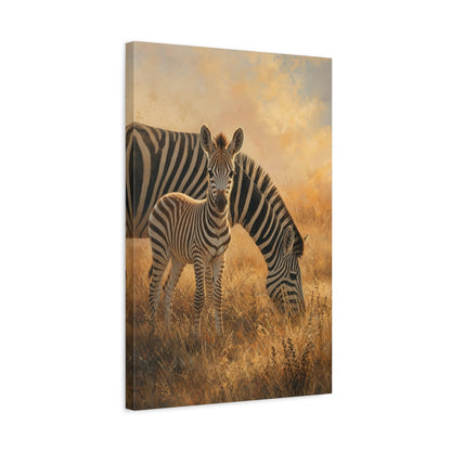 Side Mockup 3. Animals Zebras Golden Zebras shown as stretched canvas wall art