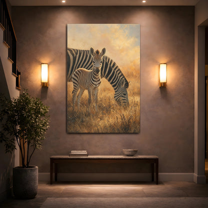 Mockup 2. Animals Zebras Golden Zebras shown as stretched canvas wall art