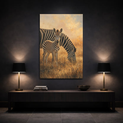 Mockup 3. Animals Zebras Golden Zebras shown as stretched canvas wall art