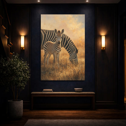 Mockup 4. Animals Zebras Golden Zebras shown as stretched canvas wall art