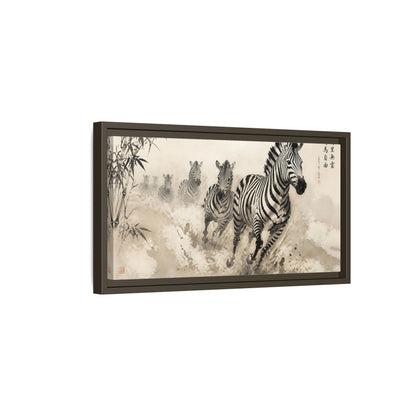 Side Mockup 7. Animals Zebras Monochrome Zebras shown as stretched canvas wall art