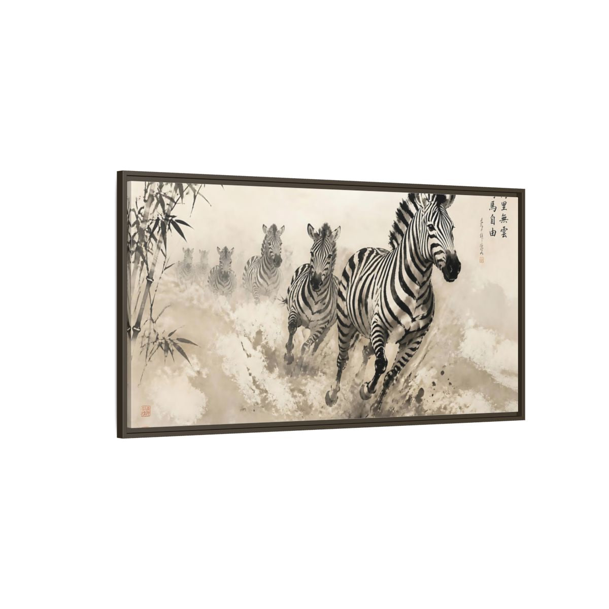 Side Mockup 4. Animals Zebras Monochrome Zebras shown as stretched canvas wall art