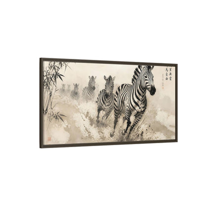 Side Mockup 4. Animals Zebras Monochrome Zebras shown as stretched canvas wall art