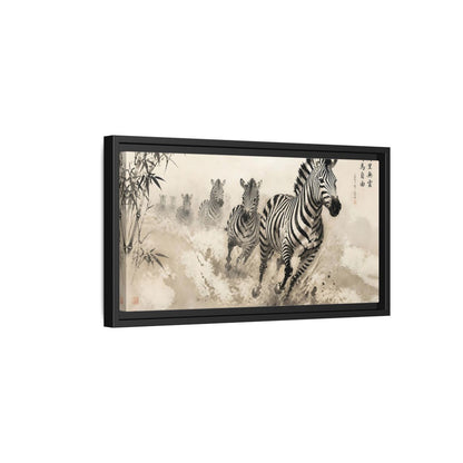 Side Mockup 8. Animals Zebras Monochrome Zebras shown as stretched canvas wall art
