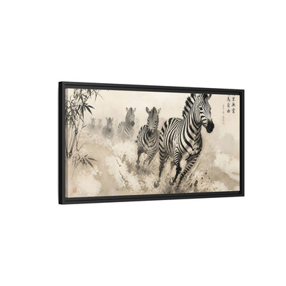 Side Mockup 2. Animals Zebras Monochrome Zebras shown as stretched canvas wall art