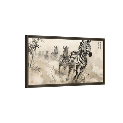 Main Mockup. Animals Zebras Monochrome Zebras shown as stretched canvas wall art