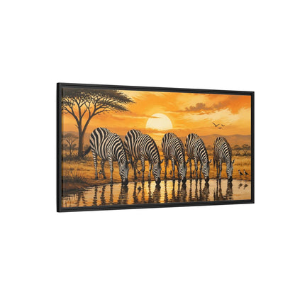 Side Mockup 5. Animals Zebras Orange And Black shown as stretched canvas wall art