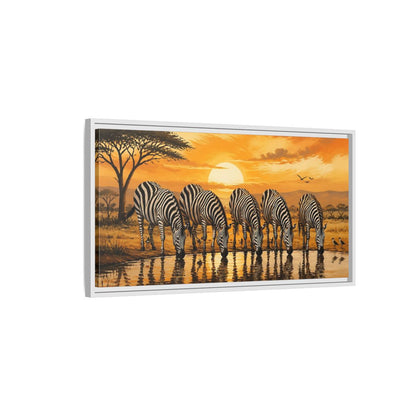 Side Mockup 1. Animals Zebras Orange And Black shown as stretched canvas wall art