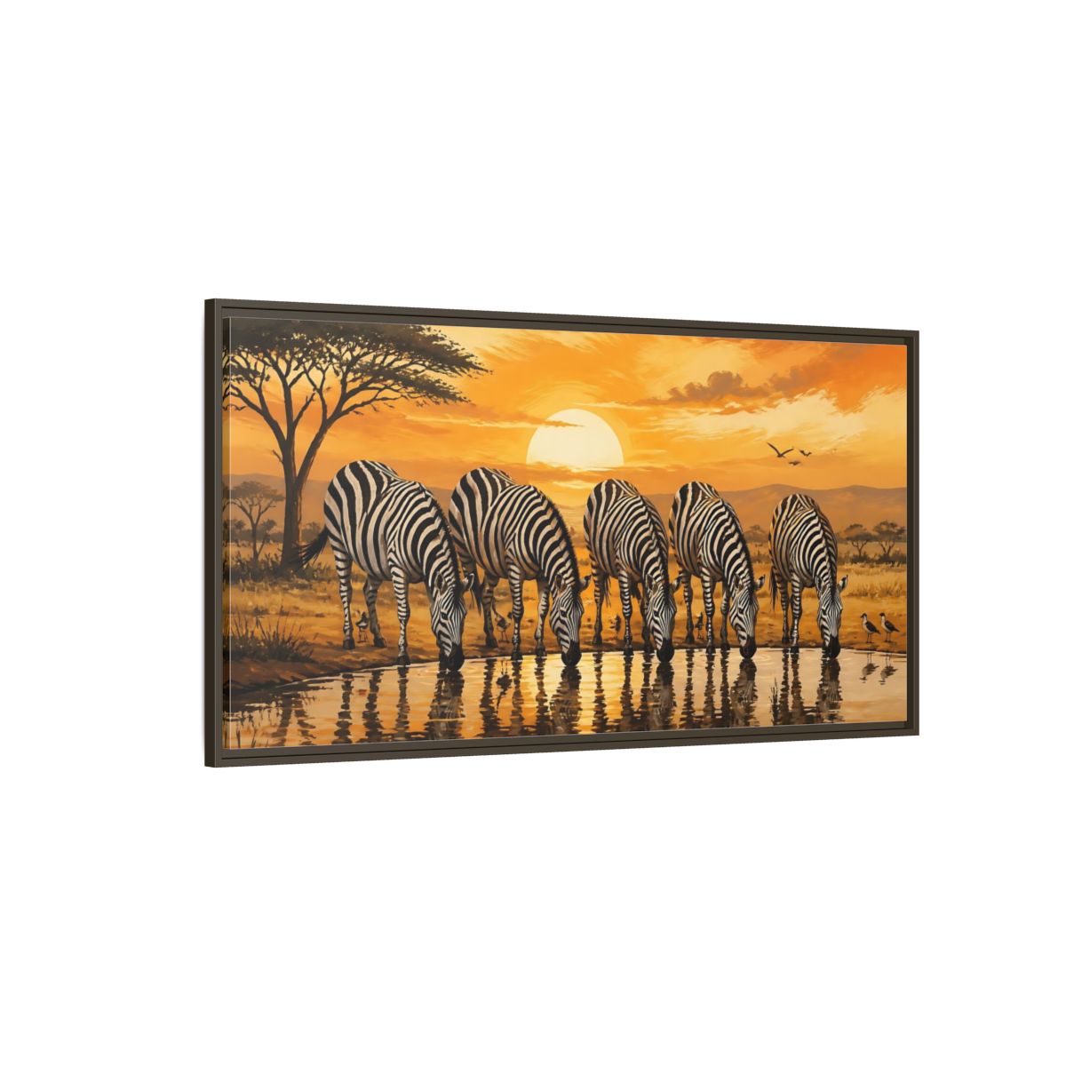 Side Mockup 4. Animals Zebras Orange And Black shown as stretched canvas wall art