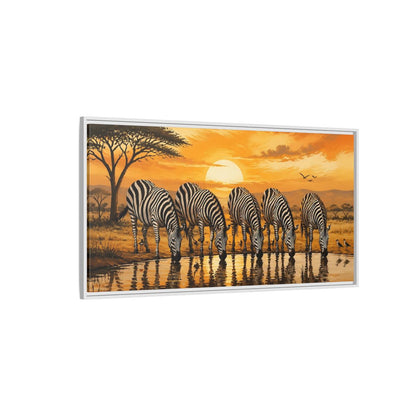 Side Mockup 3. Animals Zebras Orange And Black shown as stretched canvas wall art