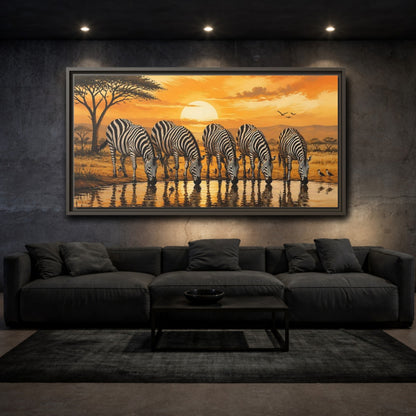 Mockup 2. Animals Zebras Orange And Black shown as stretched canvas wall art