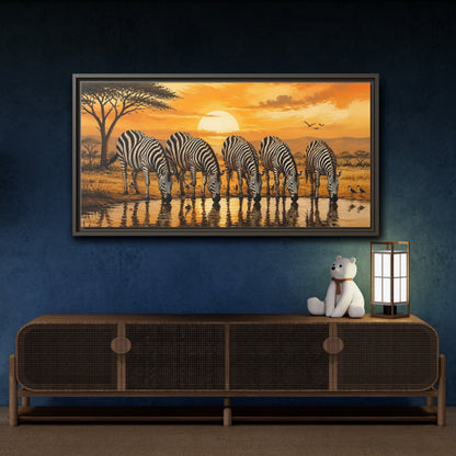 Mockup 4. Animals Zebras Orange And Black shown as stretched canvas wall art