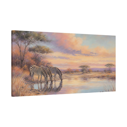 Main Mockup. Animals Zebras Pastel Savanna shown as stretched canvas wall art