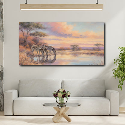 Mockup 2. Animals Zebras Pastel Savanna shown as stretched canvas wall art