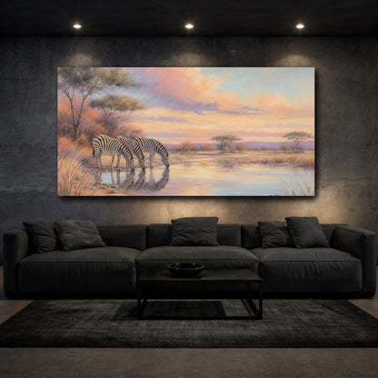 Mockup 3. Animals Zebras Pastel Savanna shown as stretched canvas wall art