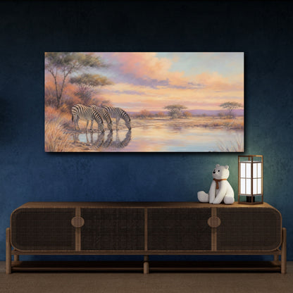 Mockup 4. Animals Zebras Pastel Savanna shown as stretched canvas wall art