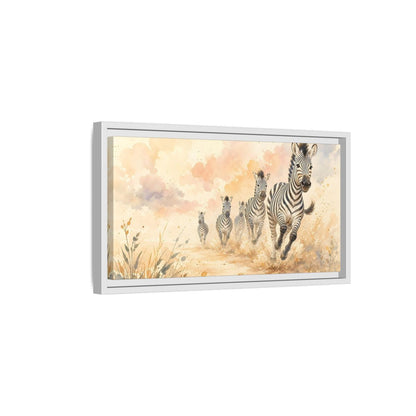 Side Mockup 6. Animals Zebras Watercolor Zebras shown as stretched canvas wall art