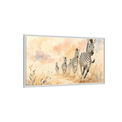 Side Mockup 3. Animals Zebras Watercolor Zebras shown as stretched canvas wall art