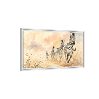 Side Mockup 1. Animals Zebras Watercolor Zebras shown as stretched canvas wall art