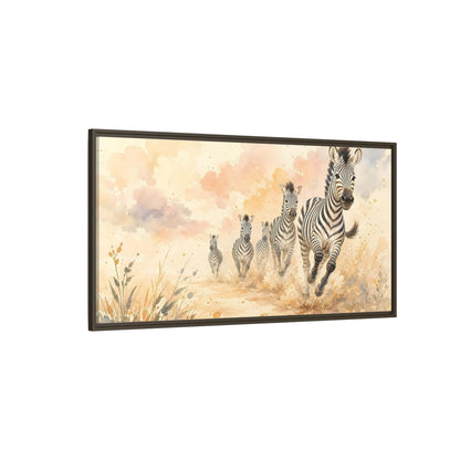 Side Mockup 4. Animals Zebras Watercolor Zebras shown as stretched canvas wall art