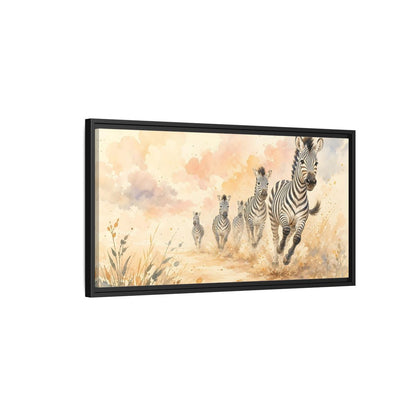 Side Mockup 2. Animals Zebras Watercolor Zebras shown as stretched canvas wall art