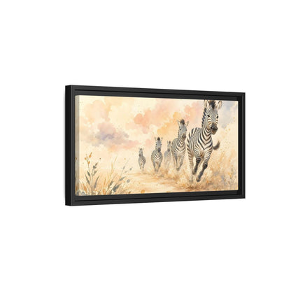 Side Mockup 8. Animals Zebras Watercolor Zebras shown as stretched canvas wall art