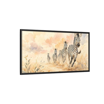 Side Mockup 5. Animals Zebras Watercolor Zebras shown as stretched canvas wall art