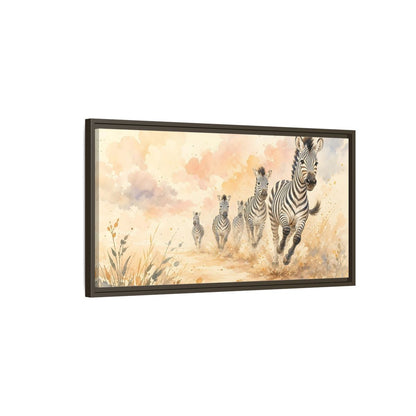 Main Mockup. Animals Zebras Watercolor Zebras shown as stretched canvas wall art