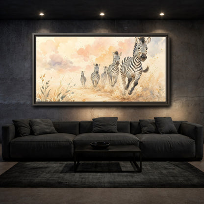 Mockup 3. Animals Zebras Watercolor Zebras shown as stretched canvas wall art