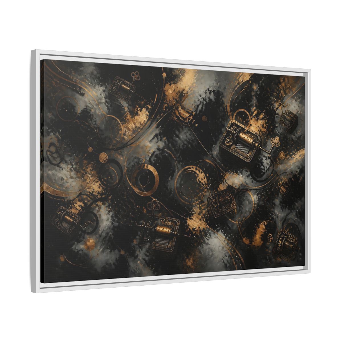 Side Mockup 9. Antique Music Box Melody shown as framed canvas print