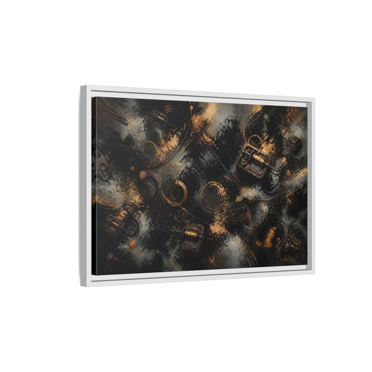 Side Mockup 1. Antique Music Box Melody shown as framed canvas print