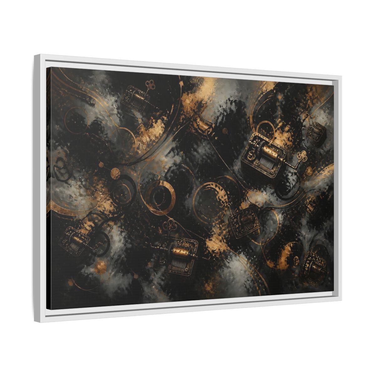Side Mockup 10. Antique Music Box Melody shown as framed canvas print